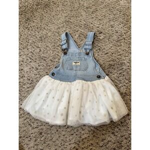 OshKosh B'gosh Vestback Denim Tulle Overall Dress Jumper w Stars Girls 18 Months